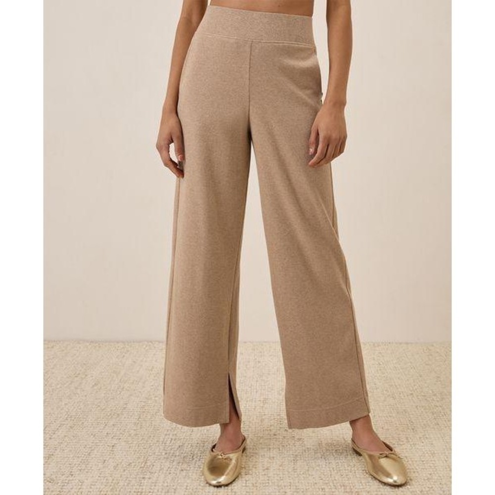 Pact Airplane Wide Leg Pant Small Sesame Heather Organic Cotton Slit Hem